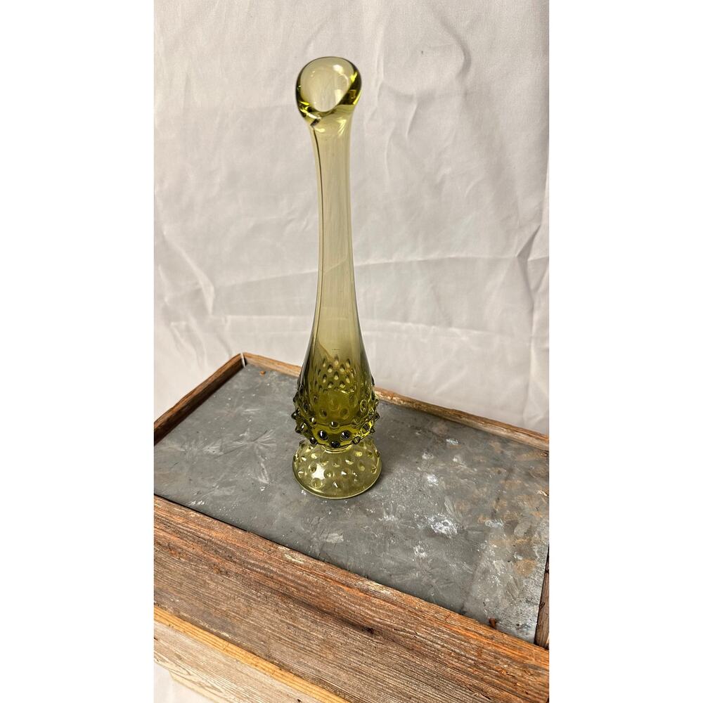 Fenton Swung Vase Hobnail Art Glass Vase Vintage Olive Green 1970s Vase